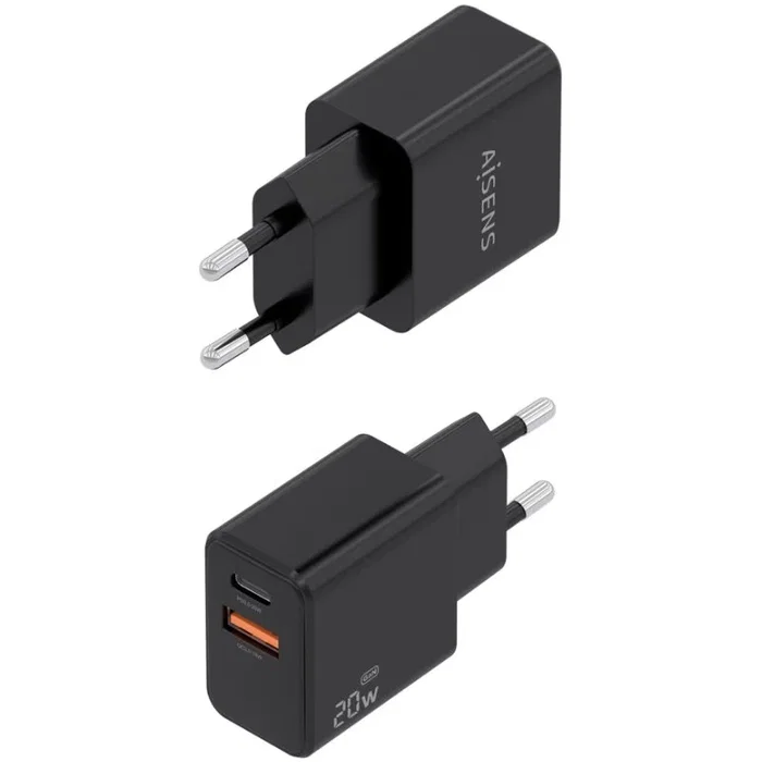 Aisens Cargador GaN 20W con USB-C PD 3.0 y USB-A QC 3.0, Negro Aisens Cargador GaN 20W con USB-C PD 3.0 y USB-A QC 3.0, Negro